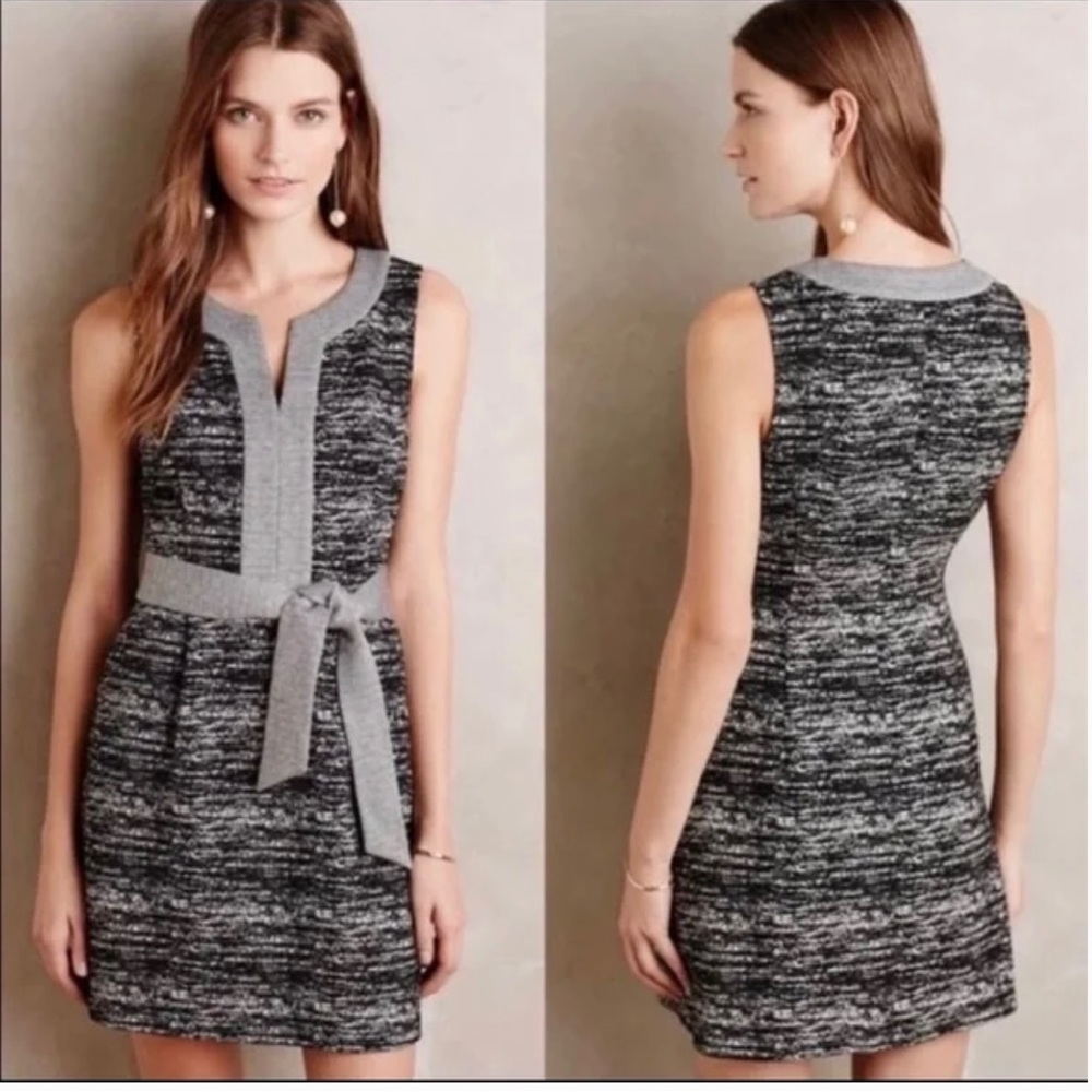 Tabitha Anthro|Shift A-Line Dress|Size 8|Gray Black|Cotton|Knee Length|Stretch